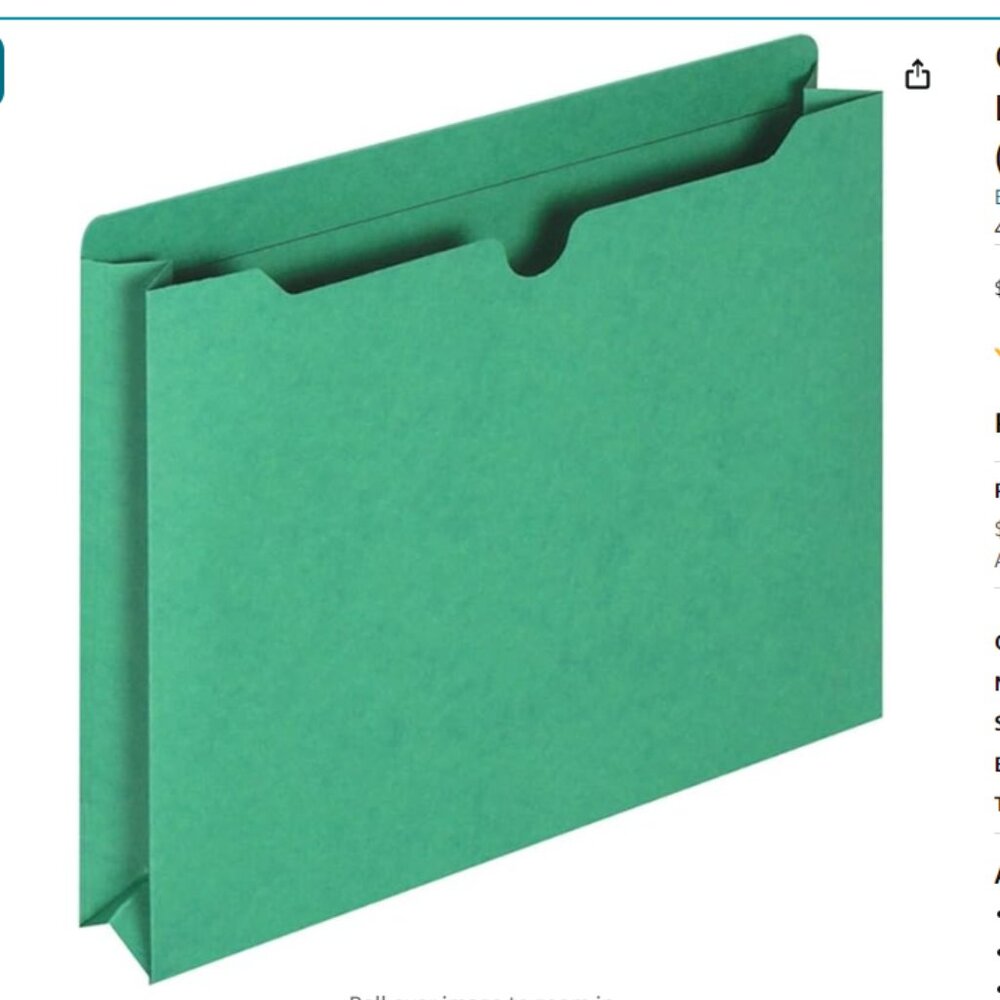 NEW - PENDAFLEX - 2- INCH Expansion File Jackets - Letter Size - GREEN (40 PACK)